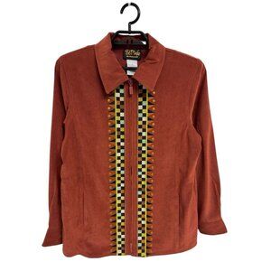 Bob Mackie women's shirt jacket collared long sleeve embroidery size M